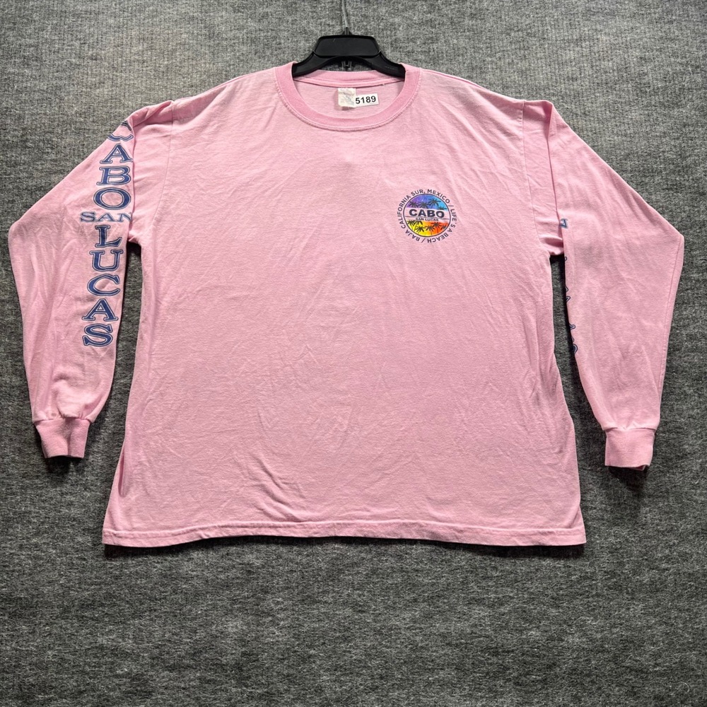 Vintage Cabo San Lucas Mexico Long Sleeve Graphic T-Shirt Pink XXL 90s Souvenir